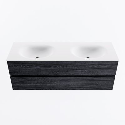 MONDIAZ VICA 140cm badmeubel onderkast Antracite 2 lades. Wastafel MOON dubbel 2 kraangaten, kleur Talc.