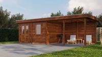 Lugarde Select Modern tuinhuis met overkapping Zutphen 388x300cm + 400cm - Bruine olie- Plat dak- - Lugarde Select