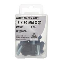 Koppelbout kort 6x30mm zw 4st - Deltafix