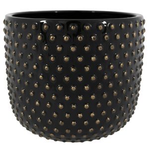 Plantenpot/bloempot Luxery Spike - keramiek - zwart - bolletjes motief - D15 x H13 cm