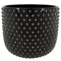 Plantenpot/bloempot Luxery Spike - keramiek - zwart - bolletjes motief - D15 x H13 cm