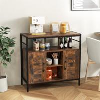 Dressoir Keukenkast met 3 Haken Commode met 2 Deuren Open Vakken Verstelbare Planken Opbergkast voor Keuken 84 x 35 x 80 cm