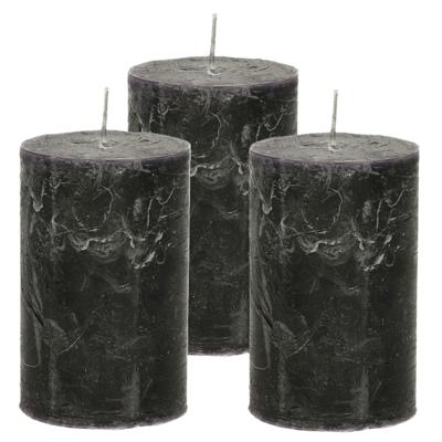 Atmosphera Stompkaars/cilinderkaars - 3x - zwart - 5 x 8 cm - klein rustiek model