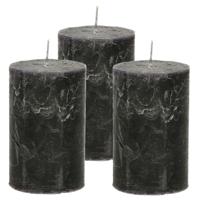 Atmosphera Stompkaars/cilinderkaars - 3x - zwart - 5 x 8 cm - klein rustiek model