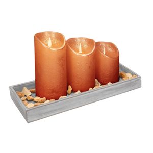 Houten dienblad met 3 LED kaarsen in de kleur koper 14 x 40 cm