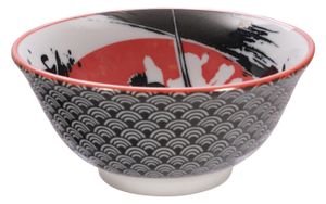 Zwart/Rode Samurai Kom - Mixed Bowls - 500ml - 14,8 x 7cm