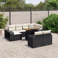 11-delige Loungeset met kussens poly rattan zwart