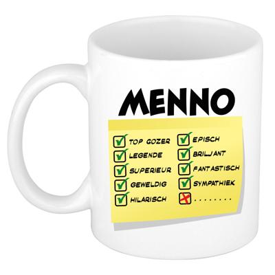 Naam mok Menno - wit - top gozer - keramiek - 300 ml - cadeau collega beker Naam mok Menno - wit - top gozer - keramiek - 300 ml - cadeau collega beker