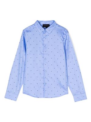 Emporio Armani Kids chemise en coton à logo jacquard - Bleu