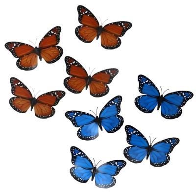 Decoratie Vlinders - 8x blauw - 8x oranje - op clip - 12 x 6 cm - hobby / knutsel materiaal