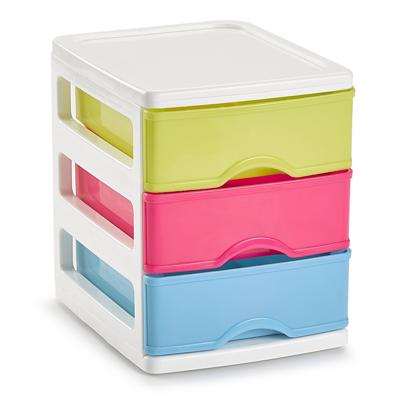 Ladekastje bureau organizer - 3 lades - mix kleuren - L13 x B17 x H17 cm - kunststof