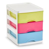 Ladekastje bureau organizer - 3 lades - mix kleuren - L13 x B17 x H17 cm - kunststof