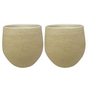 2x stuks plantenpotten/bloempotten in een strakke Modern design look zand/beige Dia 36 cm en Hoogte