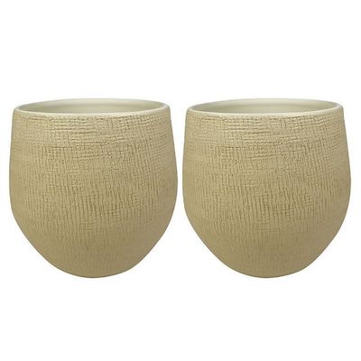 2x stuks plantenpotten/bloempotten in een strakke Modern design look zand/beige Dia 36 cm en Hoogte