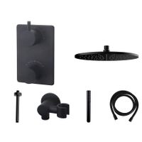 Regendouche set Wiesbaden Black | Inbouw | Thermostaatkraan | 2-weg | Rond | Zwart mat