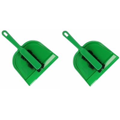2x Kunststof stoffer en blik groen
