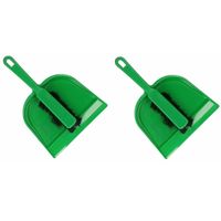 2x Kunststof stoffer en blik groen