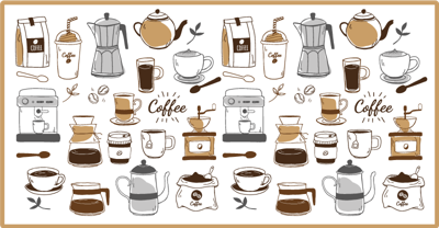 Vinyl vloerkleed keuken koffie patroon op witte achtergrond