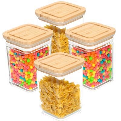 Bambou & Co keuken voorraadpot - 4x - 0.8L - kunststof/bamboe - met luchtdichte deksel