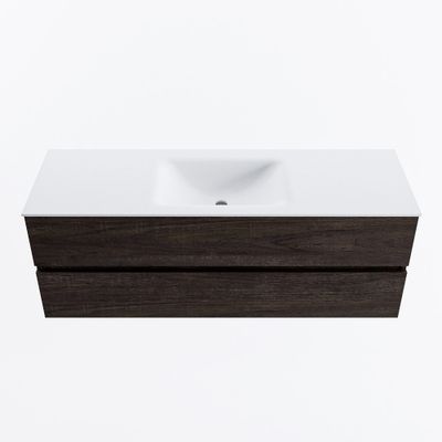 MONDIAZ VICA 140cm badmeubel onderkast Dark Brown 2 lades. Wastafel CLOUD midden zonder kraangat, kleur Talc.