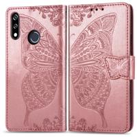 Butterfly Love bloemen reliëf horizontale Flip lederen draagtas voor LG W10 met houder & kaartsleuven & portemonnee & Lanyard (Rose goud)