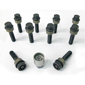 H&R Wielboutenset bolkonisch met beweegbare ring R14 M14x1.50 - Lengte 63mm - Zwart - 10 stuks (bv. HRB1456306SET