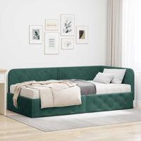 Hoekbedframe met matras Donkergroen 100 x 200 cm Fluweel
