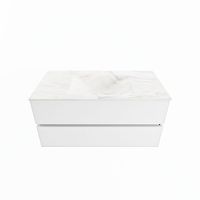 MONDIAZ VICA-DLUX 100cm badmeubel onderkast Talc 2 lades. Inbouw wastafel CLOUD midden 1 kraangat, kleur Ostra.