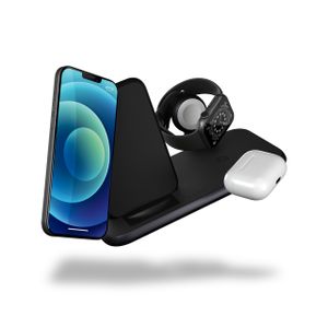 ZENS Aluminium Series 4 in 1 Stand Wireless Charger + Watch ZEDC15B/00 Inductielader Uitgangen Qi-standaard, USB-A Zwart