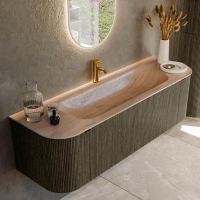 Badmeubel Mondiaz Kurve-Dlux | 150 cm | Meubelkleur Shadow | Wastafelkleur Saba | Solid surface | Wasbak midden spoelbak | 1 kraangat