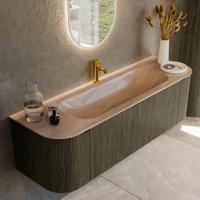 Badmeubel Mondiaz Kurve-Dlux | 150 cm | Meubelkleur Shadow | Wastafelkleur Saba | Solid surface | Wasbak midden spoelbak | 1 kraangat
