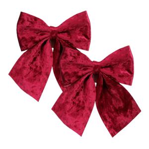 Kerst strik ornamenten - 2x - donkerrood - 20 x 24 cm - polyester fluweel - kerststrik - kerstversie