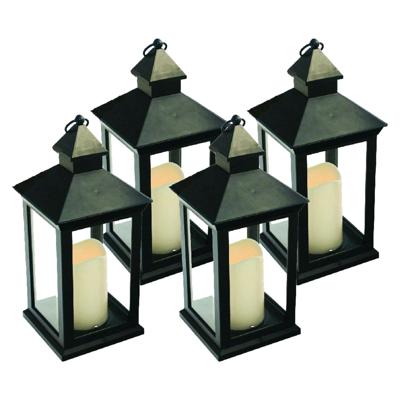 Lantaarn - 4x - zwart - met LED kaars - 10.5 x 10.5 x 24 cm - sfeerlicht - binnen / buiten