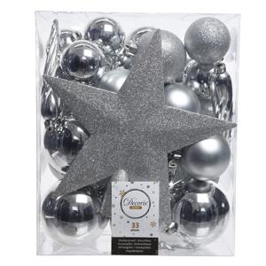 Decoris kerstballen set - 34-dlg - zilver - incl. piek - kunststof - kerstversiering