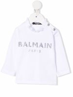 Balmain Kids t-shirt manches-longues à logo strassé - Blanc - thumbnail