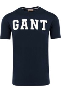 GANT Regular Fit T-Shirt ronde hals blauw, Effen