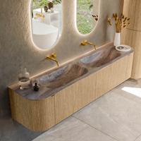 Badmeubel Mondiaz Kurve-Dlux | 190 cm | Meubelkleur Oak | Wastafelkleur Oza | Solid surface | Wasbak beide zijden spoelbak | Zonder kraangat(en)