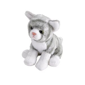 Pluche knuffel kat/poes grijs met wit van 13 cm   -