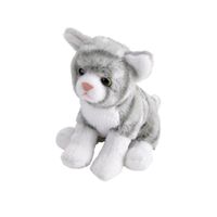 Pluche knuffel kat/poes grijs met wit van 13 cm   - - thumbnail