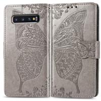 Butterfly Love bloemen reliëf horizontale Flip lederen case voor Galaxy S10 PLUS, met houder & kaartsleuven & portemonnee & Lanyard (grijs)