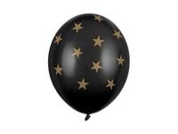 6 zwarte pastel ballonnen met gouden sterretjes - thumbnail