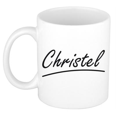 Christel Naam koffiemok - beker - met sierlijke letters - wit - 300 ml - Cadeau - Dames Christel Naam koffiemok - beker - met sierlijke letters - wit - 300 ml - Cadeau - Dames