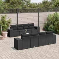 9-delige Loungeset met kussens poly rattan zwart