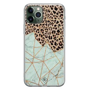 iPhone 11 Pro siliconen hoesje - Luipaard marmer mint
