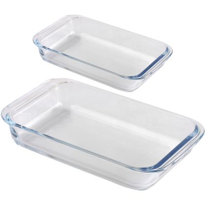 Ovenschaal set 2-delig - rechthoek - glas - 0,8L en 3L