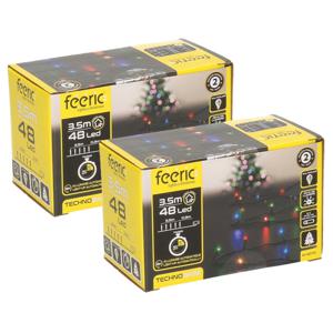 Kerstverlichting - set van 2x st - gekleurd - 3,5 m - 48 leds - zwart snoer - op batterij