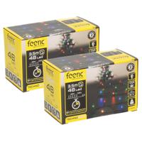 Kerstverlichting - set van 2x st - gekleurd - 3,5 m - 48 leds - zwart snoer - op batterij - thumbnail