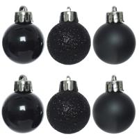 Decoris Mini kerstballen - 14x- zwart - D3 cm - kunststof