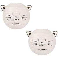 Japanse bol lampion - 2x - Kat/Poes thema - D35 cm - Sint Maarten lampion - Tuinfeest - Versiering