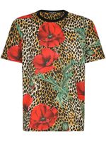 Dolce & Gabbana t-shirt fleuri à imprimé léopard - Marron